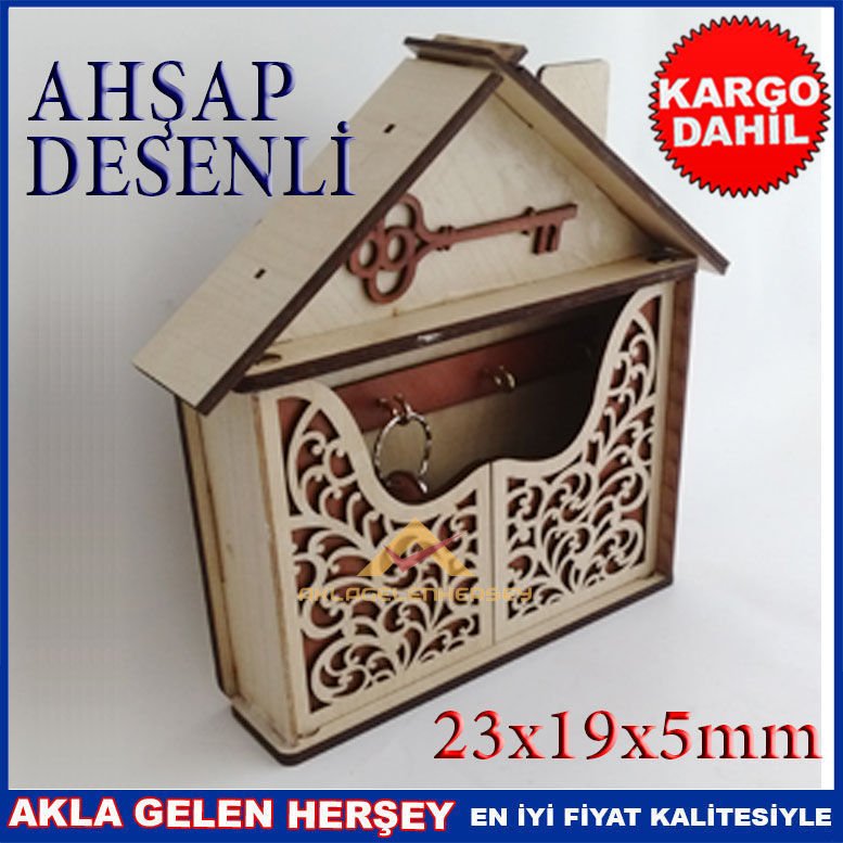 4 ASKILI DESENLİ KAPAKLI AHŞAP ANAHTARLIK