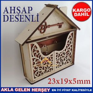 4 ASKILI DESENLİ KAPAKLI AHŞAP ANAHTARLIK