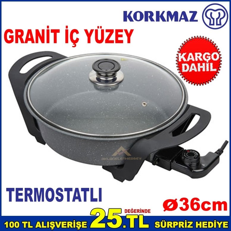 Pizzamatik 36cm 1600W Termostatlı Elektrikli Tencere,Pizza Tavası