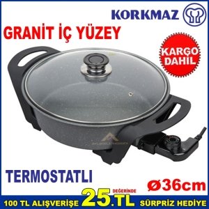 Pizzamatik 36cm 1600W Termostatlı Elektrikli Tencere,Pizza Tavası