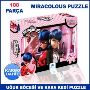 100 Parça Miracolous Puzzle - Uğur Böceği ve Kara Kedi Puzzle Orjinal Lisanslı Ürün