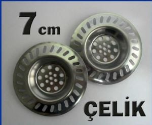 2 Adet 7cm Paslanmaz Çelik Lavabo Gider Süzgeci Yaşam Boyu Garantili İKİLİ SET ÇELİK LAVABO SÜZGECİ