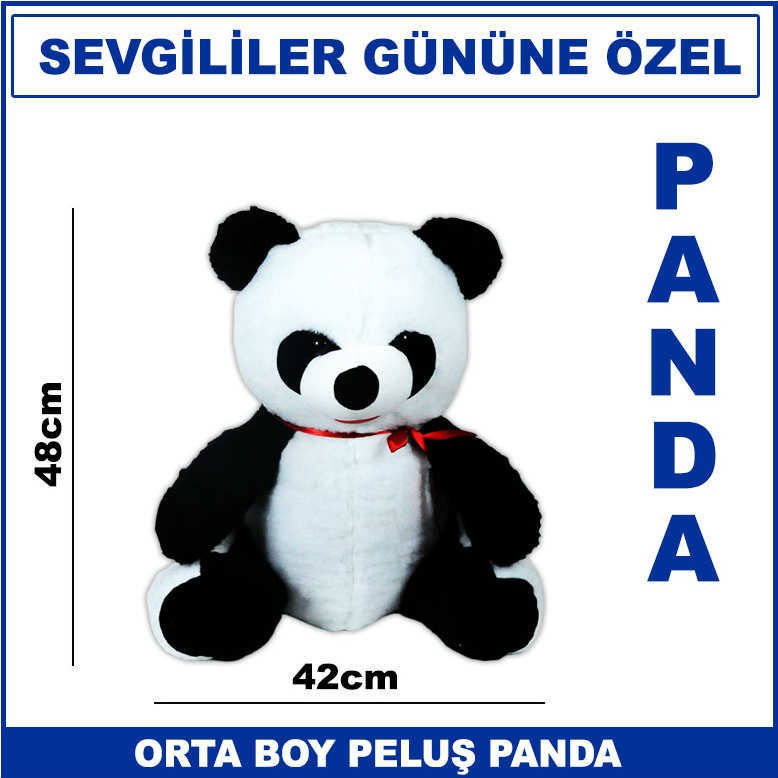 Sevgililer Gününe Özel Orta Boy 48cm Oturan Peluş Panda Oyuncak