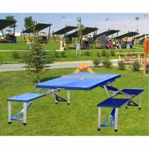 Mavi Renk Oturaklı 4 Kişilik Piknik Masası Çanta Şekline Giren Portatif Katlanır Piknik Masası