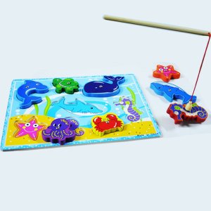 10 Parça Denizaltı Dünyası Mıknatıslı Ahşap Balık Tutma Yarışması 8 Balıklı Oyuncak