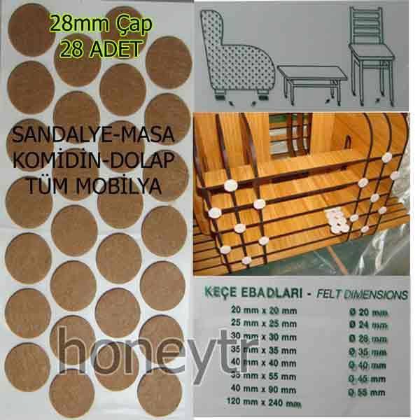 SANDALYE,MOBİLYA ZEMİN KORUYUCU KEÇE 28Ø -28ADET