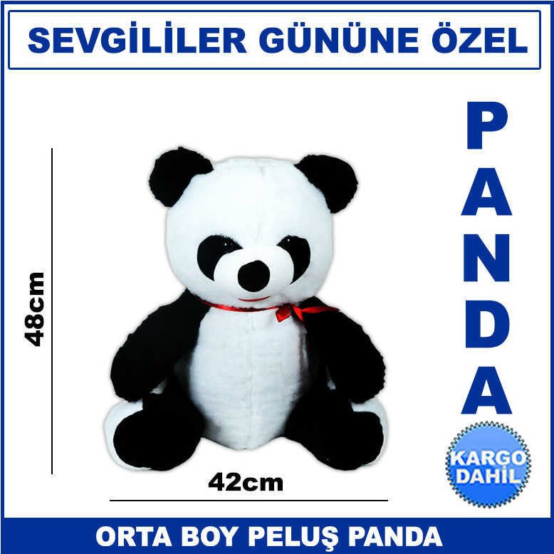 Sevgililer Gününe Özel Orta Boy 48cm Oturan Peluş Panda Oyuncak