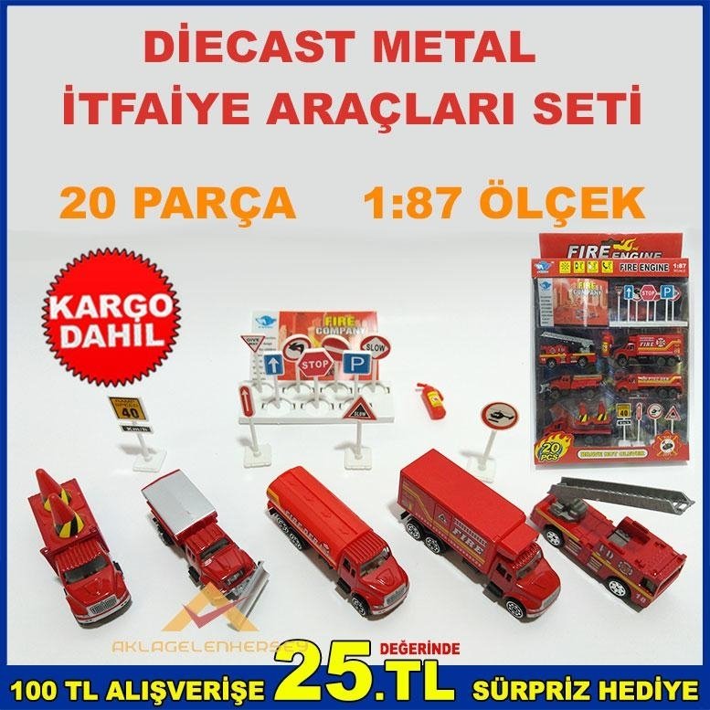 20 PARÇA DİECAST METAL İTFAİYE İSTASYONU SETİ