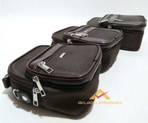 3lüSET FERMUARLI KAHVERENGİ ASKILI ERKEK ÇANTASI