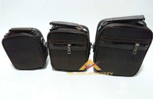 3lüSET FERMUARLI KAHVERENGİ ASKILI ERKEK ÇANTASI