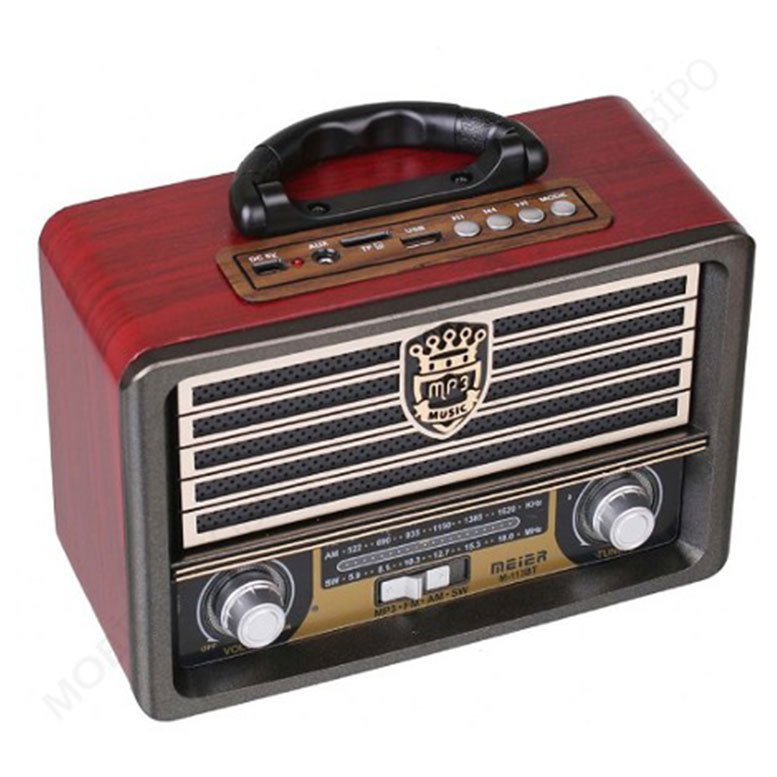 Meier M-111BT Nostaljik Usb-TfCard-Bluetooth Destekli FM Radyo Kırmızı 3 Band Müzik Kutusu