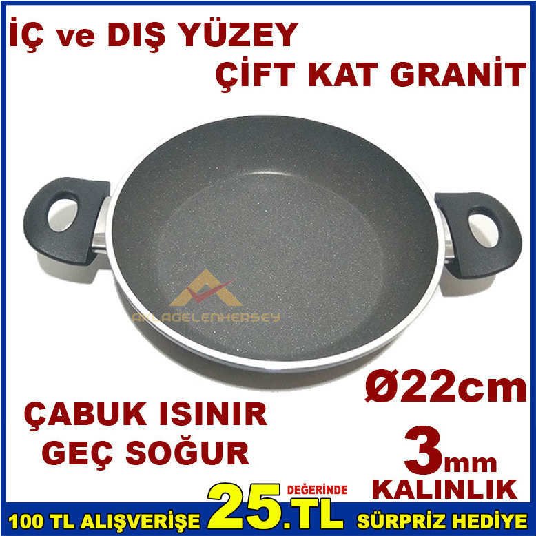 EZME ALÜMİNYUM GRANİT DÖKÜM ÇİFT KULP TAVA 22cm