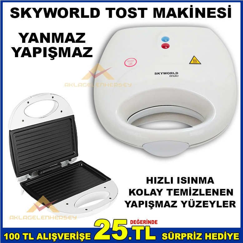SKYWORLD YANMAZ YAPIŞMAZ 2 DİLİM TOST MAKİNESİ