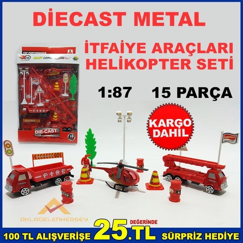 15 PARÇA DİECAST METAL İTFAİYE ARAÇLARI SETİ