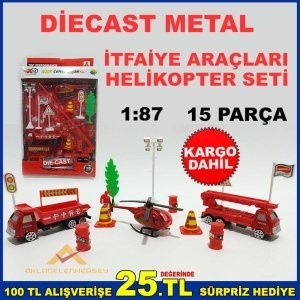 15 PARÇA DİECAST METAL İTFAİYE ARAÇLARI SETİ