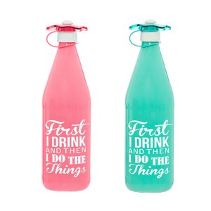 Baskılı Desenli Soft Renk Çiçek Kapaklı 1 lt Cam Su Şişesi Suluk