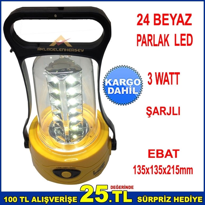 24 BEYAZ PARLAK LED IŞIK ŞARJLI 2 KADEME IŞIK AYARLI EL FENERİ