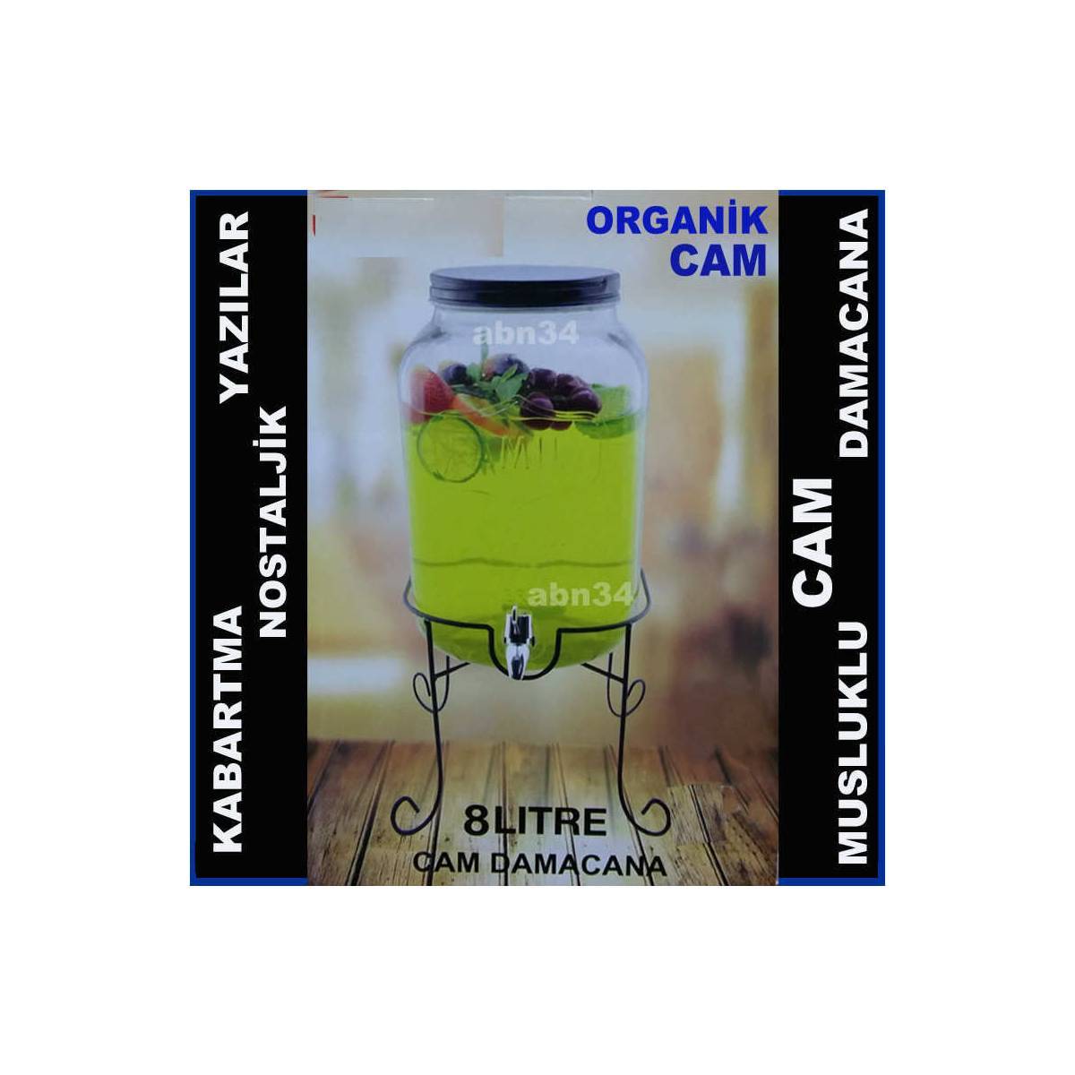 Metal Ferforje Ayaklı Musluklu Cam Damacana,Kabartma Yazılı Cam Sebil 8 Litre Musluklu Cam Damacana