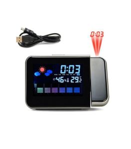 Dijital Çalar Masa Saati Duvara-Tavana LED Projeksiyon Yansıtmalı Renkli Ekran,Termometre Nem Ölçer