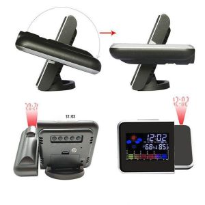 Dijital Çalar Masa Saati Duvara-Tavana LED Projeksiyon Yansıtmalı Renkli Ekran,Termometre Nem Ölçer