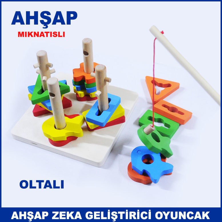 22 Parça Ahşap Mıknatıslı ve Oltalı Çocuklar İçin Zeka Geliştirme Oyuncağı