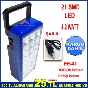 21SMD LEDLİ ŞARJLI TUTMA SAPLI 2 KADEME LED IŞIK AYARLI EL FENERİ