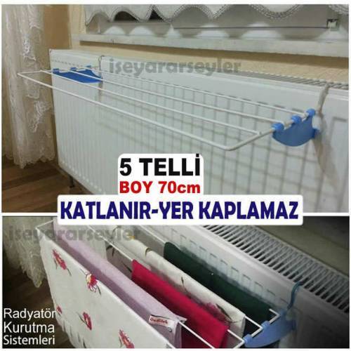 Her Kalorifere Takılan 70cm Çamaşır Askısı 5 Telli Portatif Kalorifer Tipi Hızlı Çamaşır Kurutmalığı