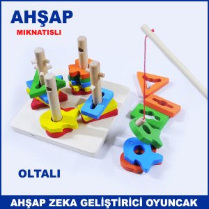 22 Parça Ahşap Mıknatıslı ve Oltalı Çocuklar İçin Zeka Geliştirme Oyuncağı