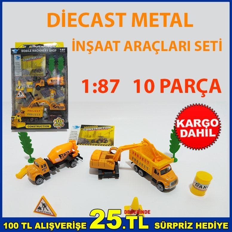 10 PARÇA DİECAST METAL İNŞAAT ARAÇLARI SETİ