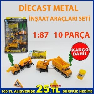 10 PARÇA DİECAST METAL İNŞAAT ARAÇLARI SETİ