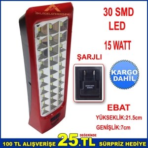 30 SMD LEDLİ ŞARJLI 2 KADEME LED IŞIK AYARLI EL FENERİ