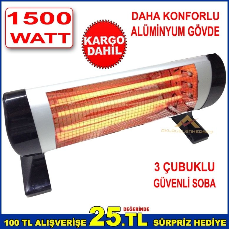 1500W ALÜMİNYUM GÖVDE 3 ÇUBUKLU ELEKTRİKLİ ISITICI GÜVENLİ SOBA