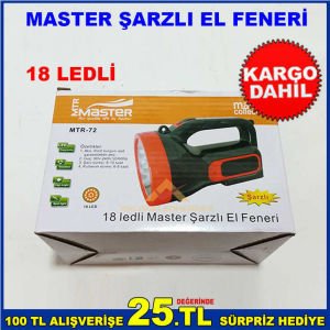 ŞARZI UZUN ÖMÜRLÜ KOLAYCA KAVRANABİLEN 18 LEDLİ MASTER ŞARZLI EL FENERİ