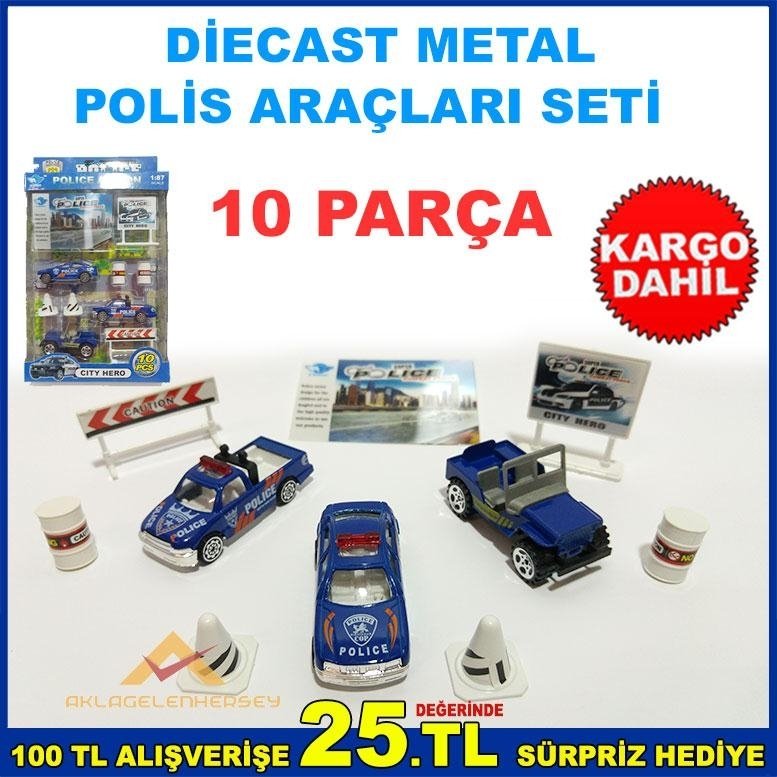 Ücretsiz Kargo 10 PARÇA DİECAST METAL POLİS ARAÇLARI SETİ