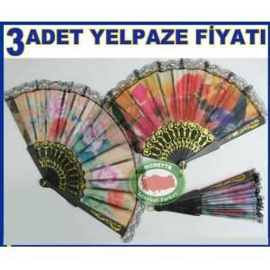 3 adet dantelli kumaş serinlik yelpazesi cebe çantaya kolayca sığan katlanır yelpaze