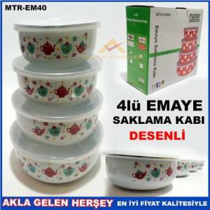 Master 4lü Set Desenli Emaye Saklama Kabları