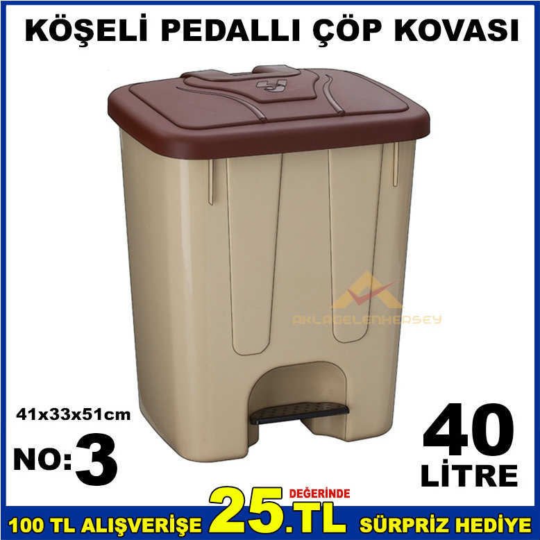 BÜYÜK BOY PEDALLI GENİŞ HACİMLİ ÇÖP KOVASI 40 LİTRE KOLAY AÇILIR KAPAK SİSTEMLİ ÇÖP KONTEYNERİ