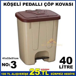 BÜYÜK BOY PEDALLI GENİŞ HACİMLİ ÇÖP KOVASI 40 LİTRE KOLAY AÇILIR KAPAK SİSTEMLİ ÇÖP KONTEYNERİ