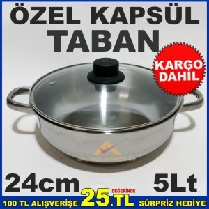 24cm İNDÜKSİYON KAPSÜL TABAN 5lt ÇELİK BASIK KARNIYARIK TENCERESİ