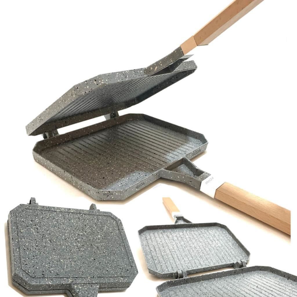 Döküm Alüminyum içi Teflonlu Tostmatik Ocak üstü Tost Makinesi Soba Ateş üstü Sağlıklı Izgara Grill