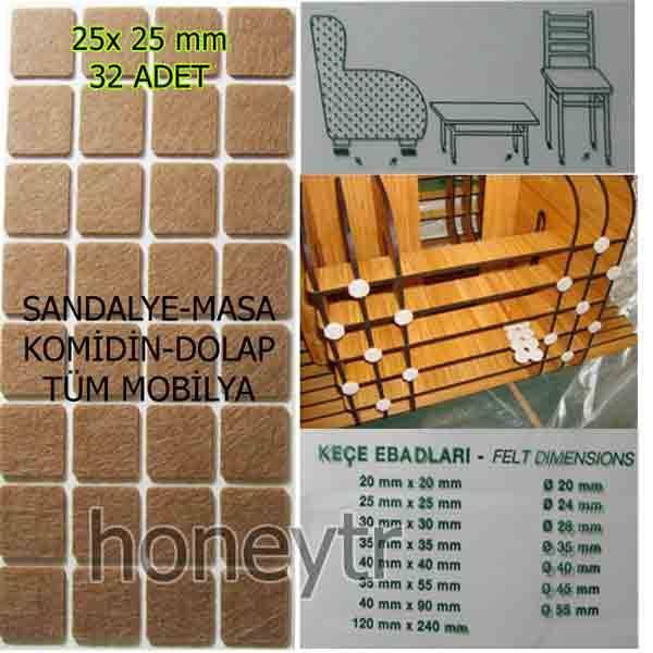 Sandalye, Masa Mobilya Ayağına Zemin Koruyucu Keçe 25x25cm 32adet