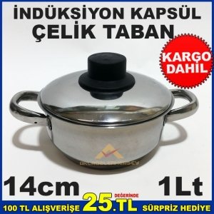 14cm İNDÜKSİYON ÇELİK KAPSÜL TABAN 1lt MİNİ ÇELİK SOS TENCERESİ