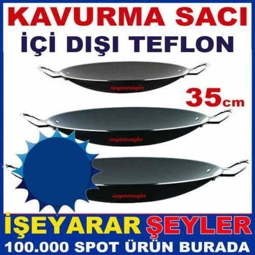 İçi Dışı Teflon Çift Kulplu 35cm Büyük Boy Kavurma Sacı Yanmaz,Yapışmaz Teflon Saç Kavurma Tavası