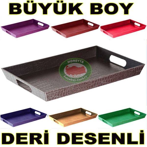 DERİ KABARTMA DESENLİ BÜYÜK BOY SERVİS TEPSİSİ