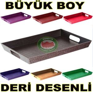DERİ KABARTMA DESENLİ BÜYÜK BOY SERVİS TEPSİSİ