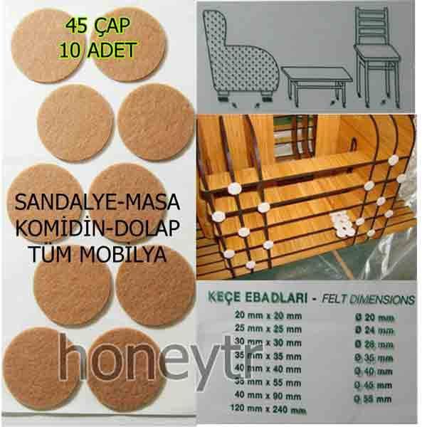 Sandalye, Masa Mobilya Ayağına Zemin Koruyucu Keçe Ø45cm 10 adet