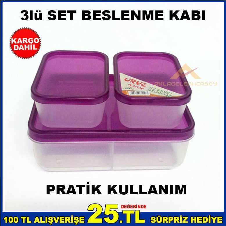 3lü SET PRATİK KULLANIM BESLENME KUTUSU, KABI KD-3