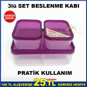 3lü SET PRATİK KULLANIM BESLENME KUTUSU, KABI KD-3