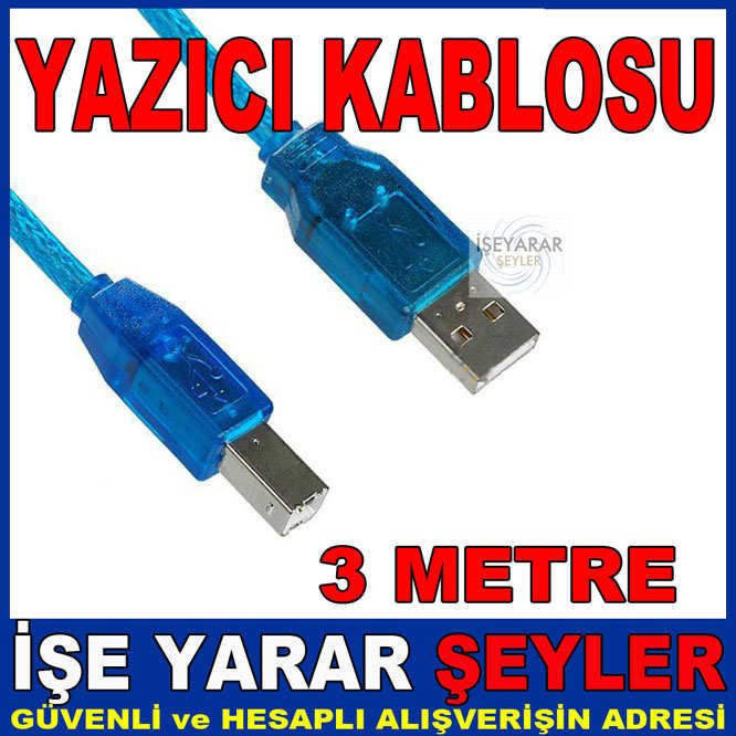 3 METRE USB 2.0 MAVİ YAZICI KABLOSU