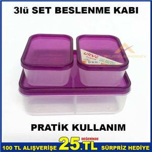 3lü SET PRATİK KULLANIM BESLENME KUTUSU, KABI